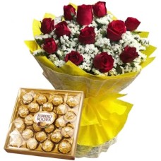 12 Red Roses With Ferrero Chocolate Box(yellow)